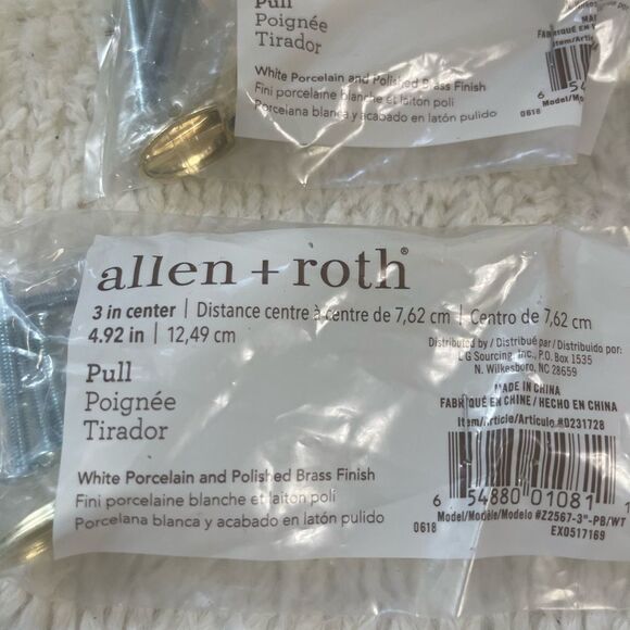 NEW set of 6 Allen +Roth  Mikey Mouse White porcelain & polish brass Drawer pull - Picture 3 of 8